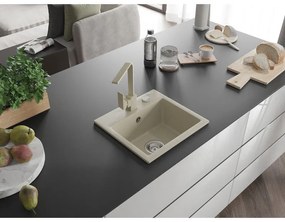 Mexen Milo, 1-komorový granitový drez 435x410x171 mm a béžová batéria Rita, béžová, 6505-69-670300-69