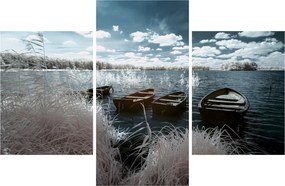 Obraz - Drevené loďky na jazere (90x60 cm)