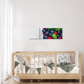 Obraz - miska s lesným ovocím (s hodinami) (90x30 cm)