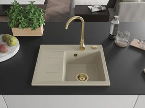 Mexen Ben, 1-komorový granitový drez 600x500x190 mm, pravý + zlatý sifón, béžová, 6523605000-69-G