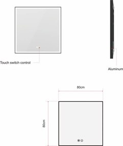 Erga Samira, LED zrkadlo 80x80cm v čiernom ráme, 2415 lm, 3 farby svetla, predné osvetlenie, ERG-V01-SAMIRA-8080-BK