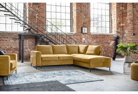 Žltá zamatová rozkladacia rohová pohovka (pravý roh) Lofty Lilly – Miuform