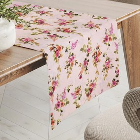 Biante Dekoračný behúň na stôl Leona LN-130 Ružičky na ružovom 35x120 cm