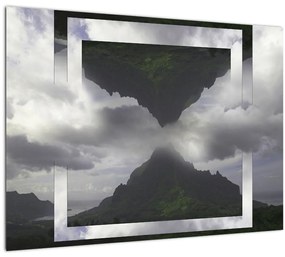 Sklenený obraz - Hory na Islande, geometrická koláž (70x50 cm)
