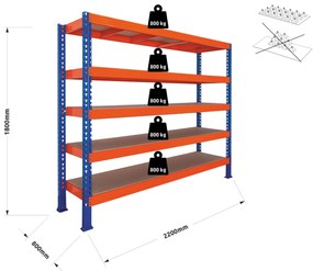 Trestles Nekonečný priemyselný regál 1800x2200x800, 5 políc Barva: Modrá