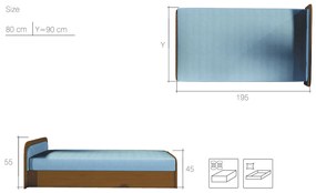 Jednolôžková posteľ (váľanda) s úložným priestorom Pinerolo 80 P - svetlosivá