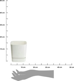 Plastový květináč s podmiskou Cubi 16x16 cm krémový