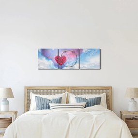 Obraz - Ružový strom srdca (s hodinami) (90x30 cm)