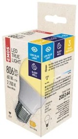 EMOS LED žiarovka True Light, E27, 7,2 W, 806lm, teplá biela