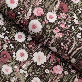 Biante Bavlnený behúň na stôl Sandra SA-740 Lúčne kvietky na temne hnedom 45x180 cm