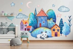 Nádherná nálepka na stenu do detskej izbičky kúzelný nočný svet pandy 120 x 240 cm