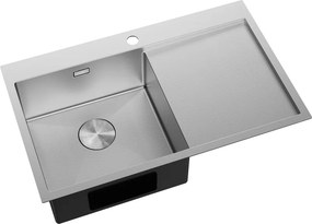 Mexen Exar, 1-komorový nerezový drez s odkvapkávačom, ľavý, 780 x 480 mm, brúsena oceľ, vzor voština, 6433781010L-01HC