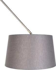 Závesné svietidlo oceľ s tienidlom z ľanu tmavosivá 35 cm - Blitz