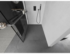 Mexen Kioto+, sprchová zástena Walk-In s poličkou a vešiakom 140 x 200 cm, 8mm číre sklo čierny vzor, grafitový profil, 800-140-121-66-77