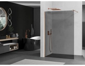 Mexen Kioto, sprchová zástena Walk-In 130 x 200 cm, 8mm šedé sklo, medený matný profil, 800-130-101-65-40