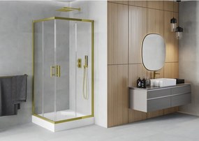 Mexen Rio štvorcová sprchová kabína 90 x 90 cm, transparentná, zlatá + vanička, biela - 860-090-090-50-00-4510