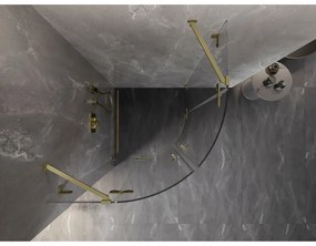Mexen Lunar, polkruhový výklopný sprchový kút 70 x 70 cm, 8mm číre sklo, zlatý matný profil, 833-070L-070P-55-00