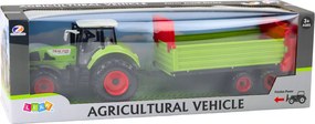 LEAN Toys Traktor s prívesom – zotrvačníkový pohon, otvárateľná kapota a dvere, zelený