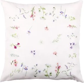 Dekoračný vankúš kvety 45x45 cm, biely%