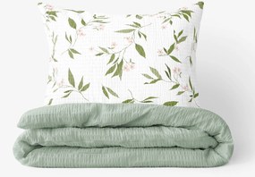 Goldea krepové posteľné obliečky duo - vôňa jazmínu so šalviovo zelenou 140 x 200 a 70 x 90 cm