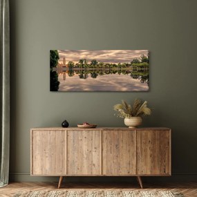Obraz jazera a stromov (120x50 cm)