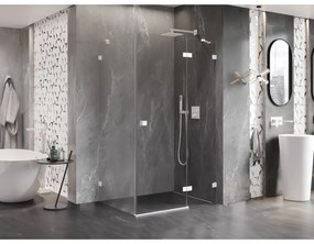 Mexen Lunar, pravostranný výklopný sprchový kút 85 x 90 cm, 8mm číre sklo, biely profil, 834-085-090-20-00-P