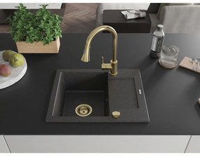 Mexen Enzo, 1-komorový granitový drez 576x465x174 mm a drezová batéria Elia, čierna škvrnitá, 6506-76-670101-50