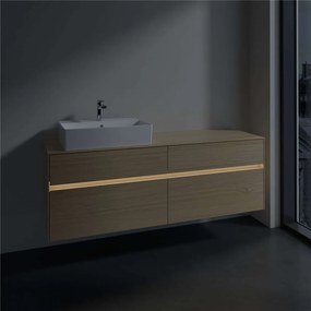 VILLEROY &amp; BOCH Collaro závesná skrinka pod umývadlo na dosku (umývadlo vľavo), 4 zásuvky, s LED osvetlením, 1600 x 500 x 548 mm, Nordic Oak, C135B0VJ