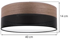 Stropné svietidlo Wood, 1x hnedá orechová dýha/čierne PVC tienidlo, (biele plexisklo), (fi 40cm)