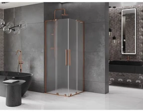 Mexen Velar L Duo, sprchový kút s posuvnými dverami 90 x 90 cm, 8mm sklo námraza, ružové zlato, 871-090-090-02-33-60