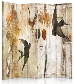 Gario Paraván Žena a lastovičky Rozmery: 145 x 170 cm, Prevedenie: Klasický paraván