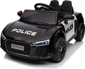 Ramiz Audi R8 Polícia na batérie pre deti + diaľkové ovládanie + EVA + pomalý štart + MP3 LED