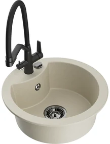 Mexen Diego, 1-komorový granitový drez 488x488x167 mm a drezová batéria Duo, béžová, 6512-69-671701-70-B