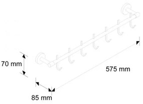 Vešiak so 7 háčikmi L500, 57,5 cm