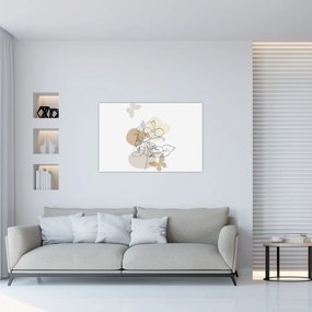 Obraz - Béžové kvety s motýľom N⁰1 (90x60 cm)