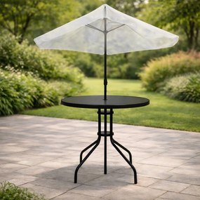 Okrúhly záhradný stolík 80 cm  s otvorom na slnečník - čierny