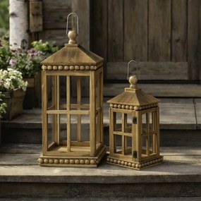 Set dvoch drevených lampášov hnedý DA211 BR (2 ks)