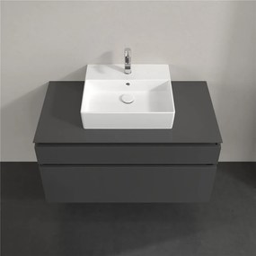 VILLEROY &amp; BOCH Legato závesná skrinka pod umývadlo na dosku (umývadlo v strede), 2 zásuvky, 1000 x 500 x 550 mm, Glossy Grey, B60400FP