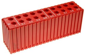 Plastový box na ukladanie vrtákov s priemerom 10–11,9 mm, modul 20x5, 20 dutín, červená