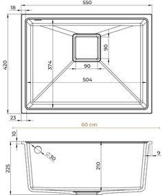 Sink Quality Argon 60, kuchynský granitový drez 550x420x225 mm + chrómový sifón, čierna, SKQ-ARG.C.1KBO.60.X