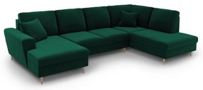 Zelená zamatová rozkladacia/s úložným priestorom rohová pohovka (pravý roh/do "U") Kyoto – Cosmopolitan Design