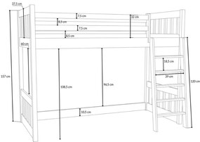 Detská vyvýšená posteľ z masívu borovice ALVIN - 200x90 cm - BIELA
