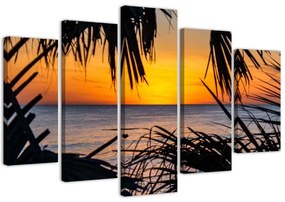 Obraz na plátně pětidílný Pláž Mořský písek Západ slunce - 200x100 cm