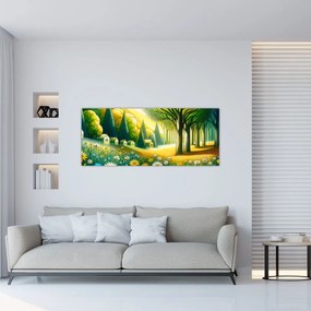 Obraz - Dedina v žlto-zelenej (120x50 cm)