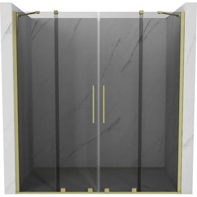 Mexen Velar Duo, posuvné sprchové dvere do otvoru 200 cm, 8mm šedé sklo, zlatá matná, 871-200-000-42-55