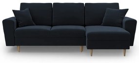 Tmavomodrá zamatová rozkladacia/s úložným priestorom rohová pohovka Kyoto – Cosmopolitan Design