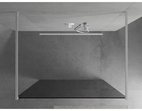 Mexen Kioto, priechodná sprchová zástena 110 x 200 cm, grafit 8 mm, 2x biela stabilizačná rozpera, 800-110-002-20-40