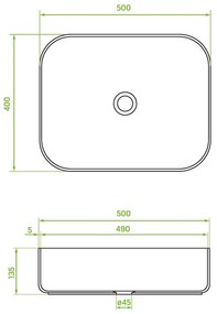 Laveo Mogami, keramické umývadlo na dosku 500x400x135mm, čierna matná, LAV-VUM_B250