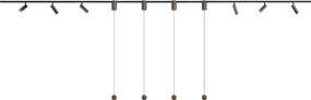 Moderný koľajnicový systém so 6 bodovými svetlami a 4 závesnými svetlami Easylift tmavý bronz 1-fázový - Slimline Uzzy Tira