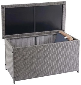 Polyratanový záhradný úložný box HWC-D88 - základná sivá, 51x115x59cm 250l